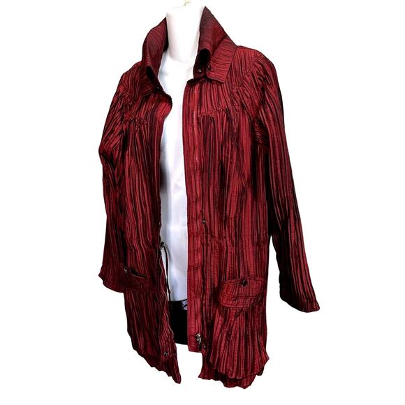 UBU Crinkled Pleated Lightweight jacket in Dark Red Boho Retro‎ M - Picture 3 of 13